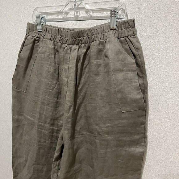 Grade And Gather 100% Linen Pants Sz L Grey/beige Big Pockets Lightweight Classy - Picture 2 of 13